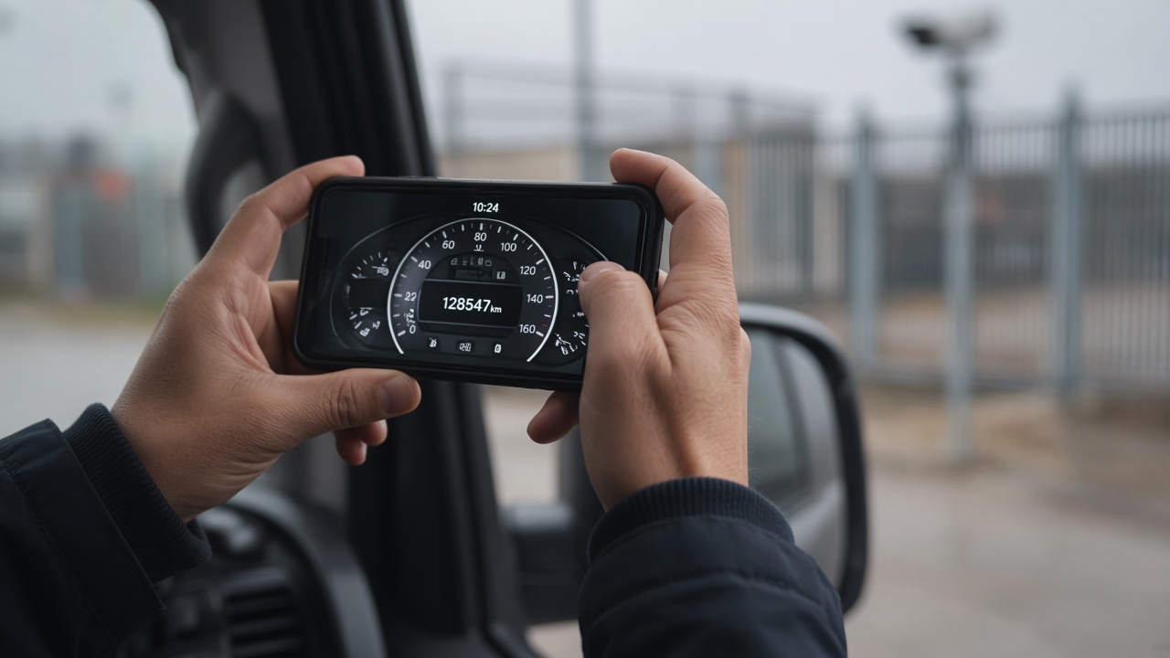 Timestamped odometer photo on smartphone smartphone at Meet and Grreet handover